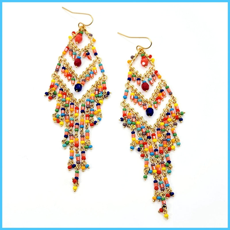Handmade Beaded Chandelier Earrings - Tiered - Leila Jewels