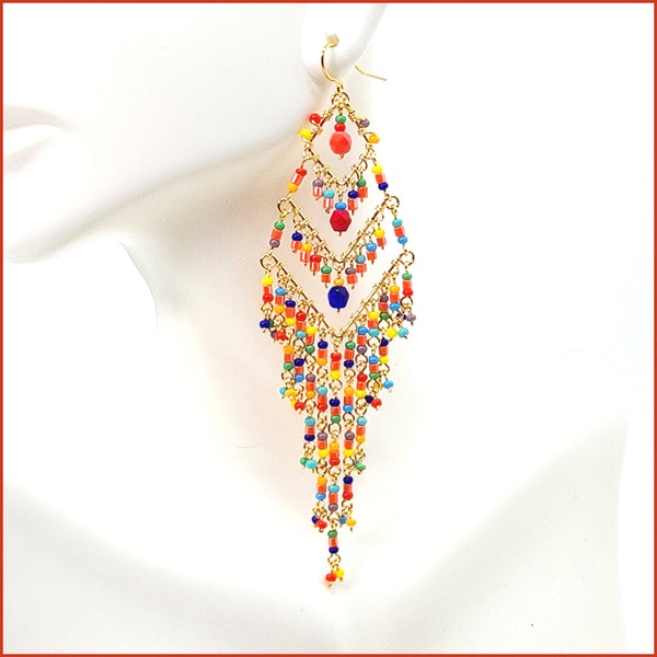 Handmade Beaded Chandelier Earrings - Tiered - Leila Jewels