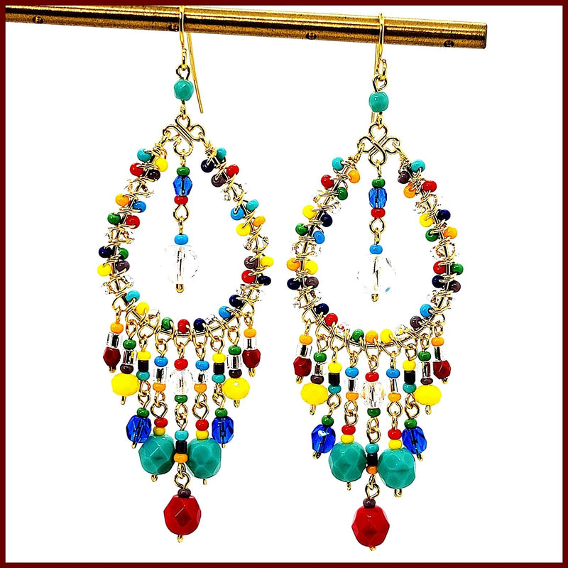 Handmade Beaded Chandelier Earrings - Teardrop - Leila Jewels