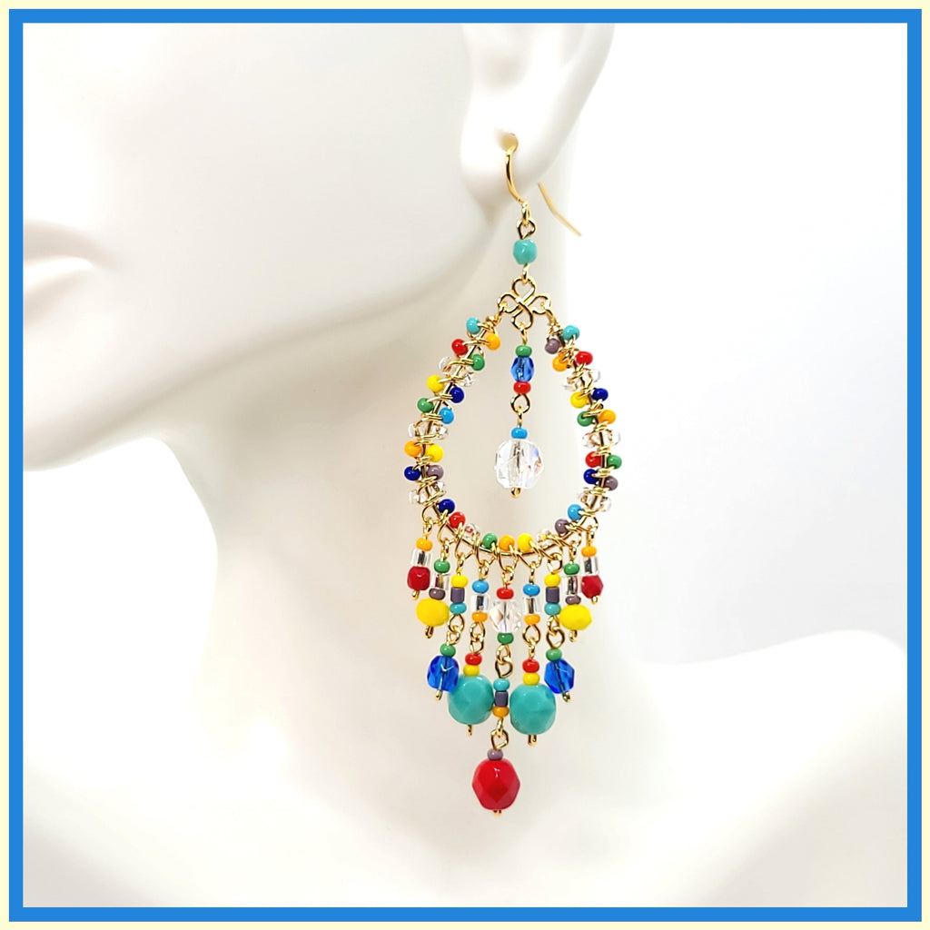 Handmade Beaded Chandelier Earrings - Teardrop - Leila Jewels