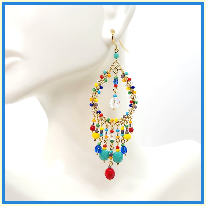 Handmade Beaded Chandelier Earrings - Teardrop - Leila Jewels