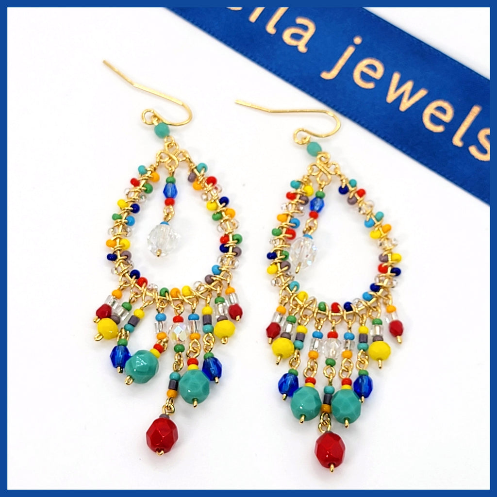 Handmade Beaded Chandelier Earrings - Teardrop - Leila Jewels