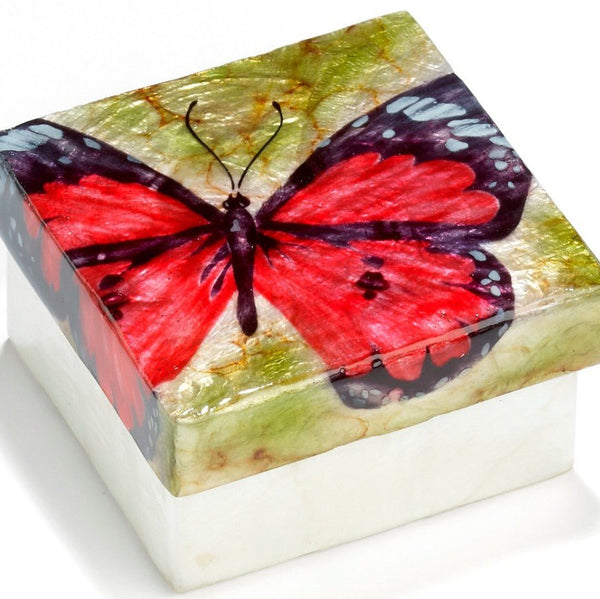 Red Butterfly Capiz Shell Painted Trinket Box - Leila Jewels