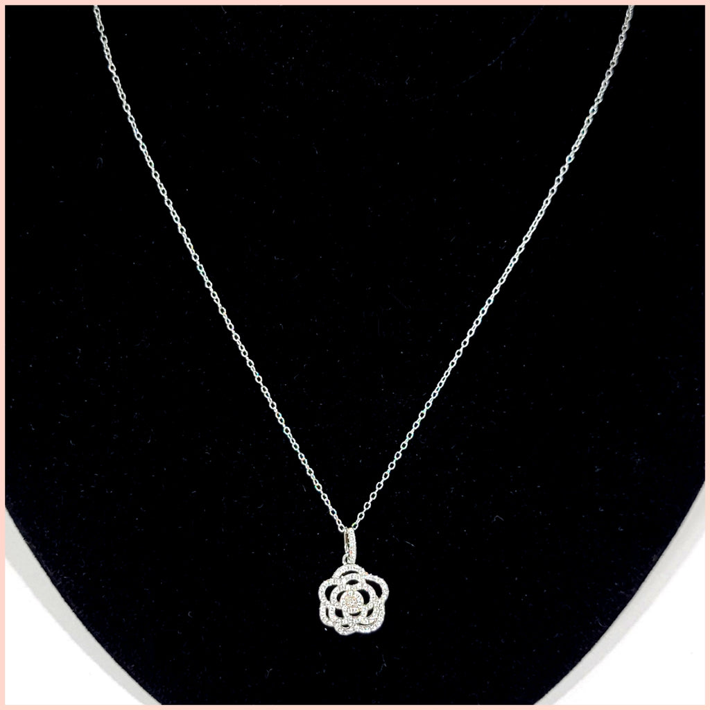 Sterling Pavé Rose Necklace - Leila Jewels
