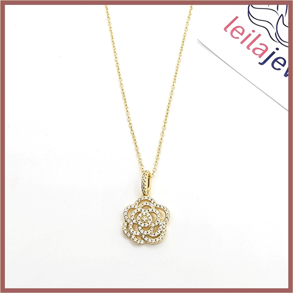 Sterling Pavé Rose Necklace - Leila Jewels