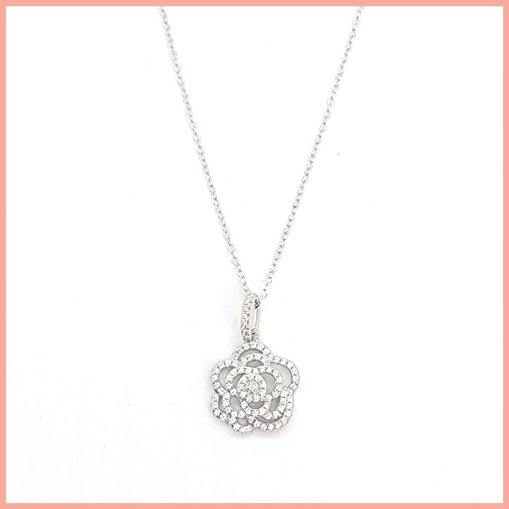 Sterling Pavé Rose Necklace - Leila Jewels