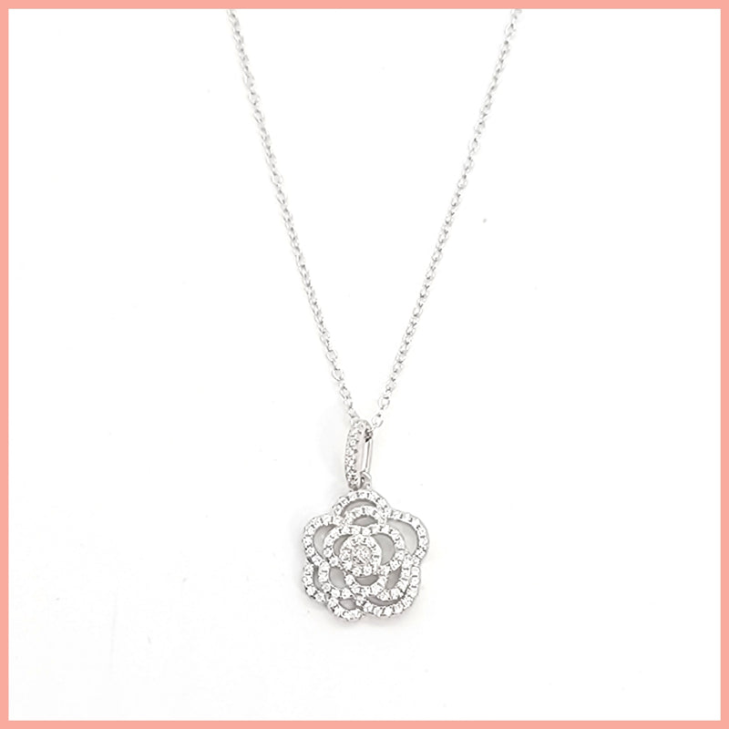 Sterling Pavé Rose Necklace - Leila Jewels