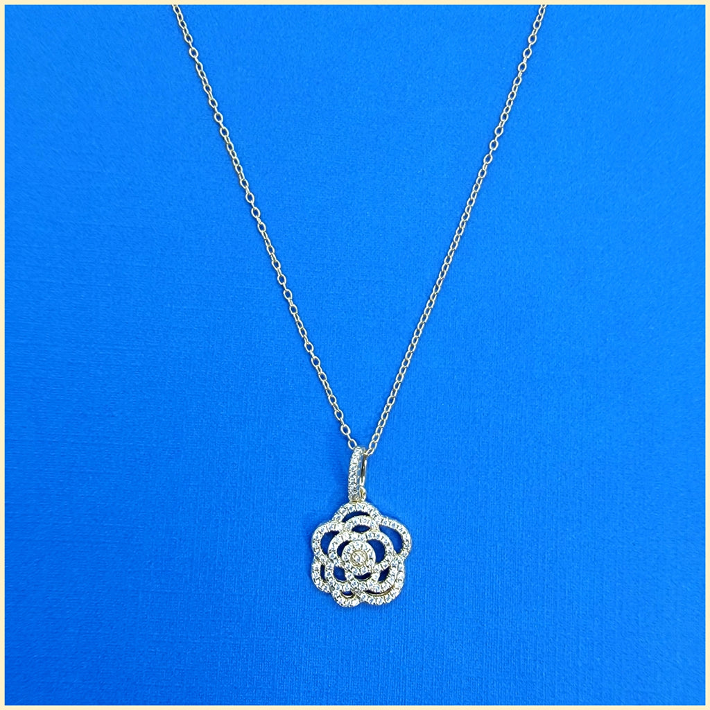 Sterling Pavé Rose Necklace - Leila Jewels