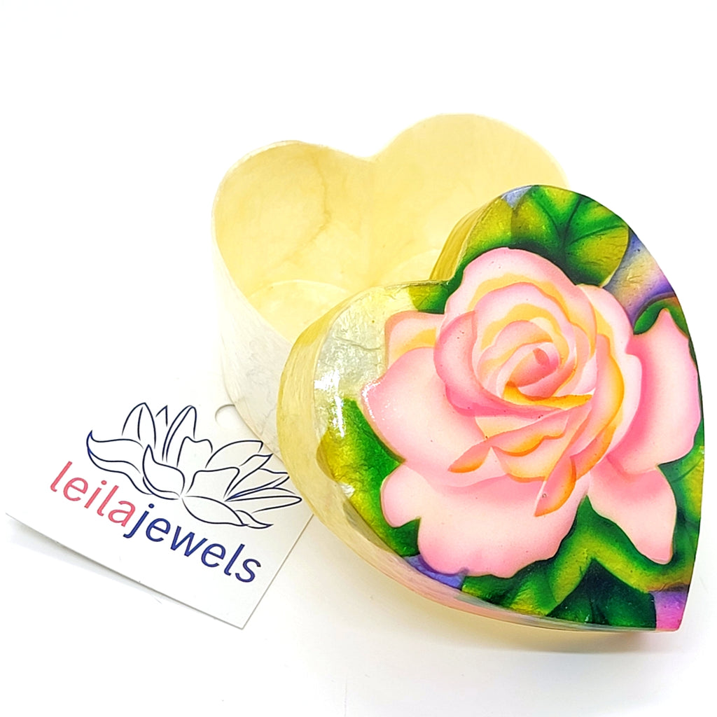 Rose Heart Capiz Shell Painted Trinket Box - Leila Jewels