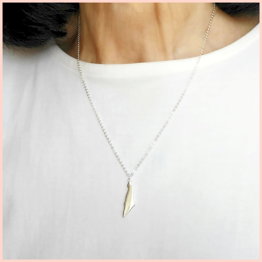 Israel Map Pendant Necklace in Silver - Leila Jewels