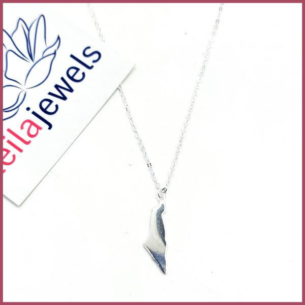 Israel Map Pendant Necklace in Silver - Leila Jewels