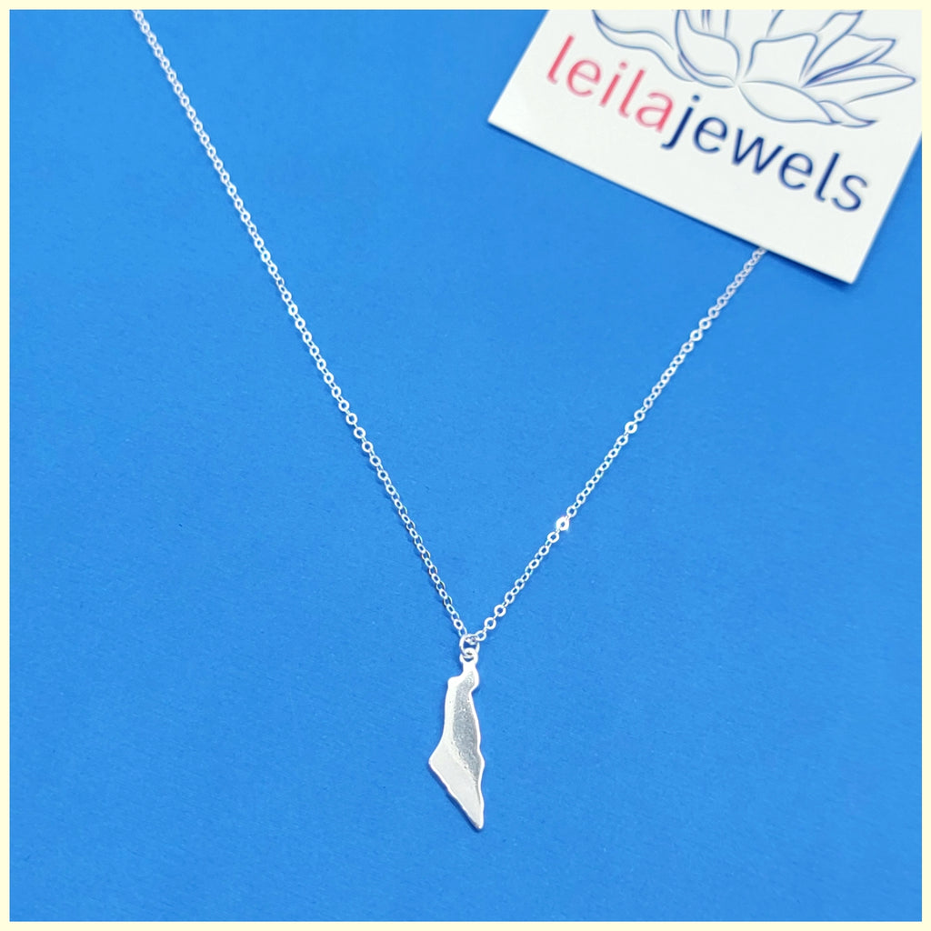 Israel Map Pendant Necklace in Silver - Leila Jewels