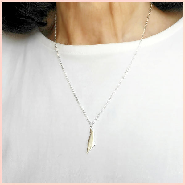Israel Map Pendant Necklace in Silver - Leila Jewels