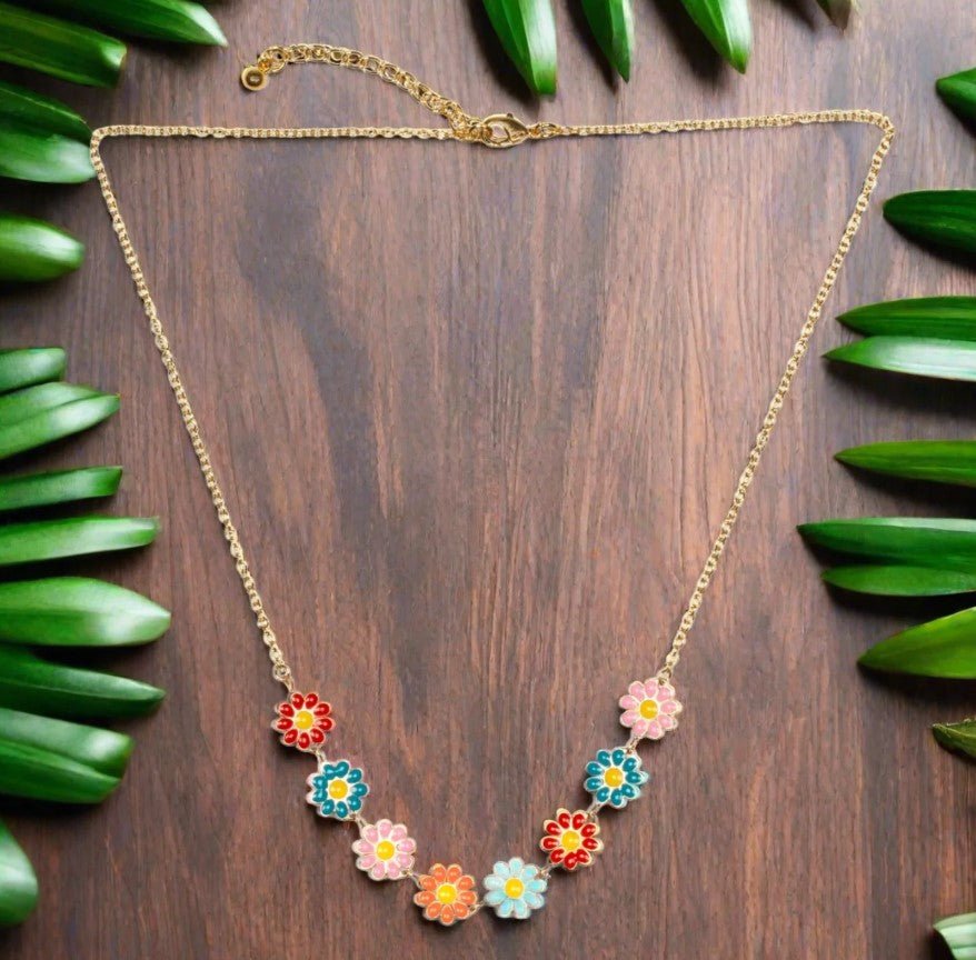 Enamel Flower Necklace - Leila Jewels