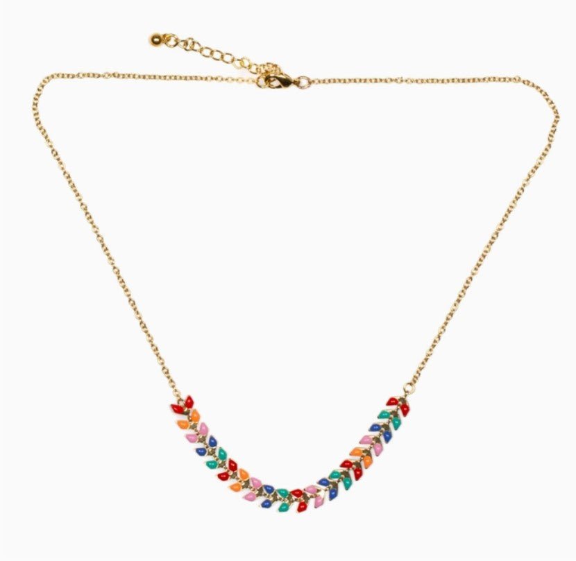 Enamel Leaf Necklace - Leila Jewels