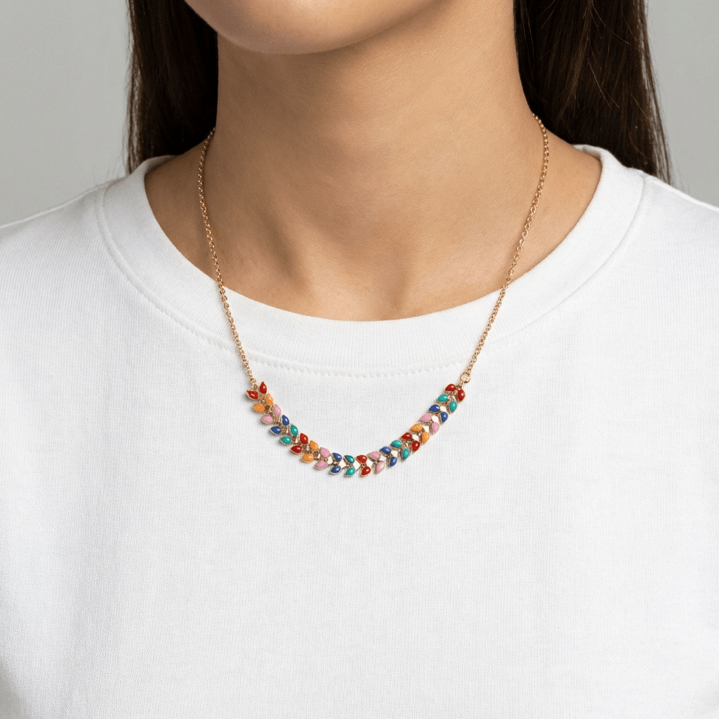 Enamel Leaf Necklace - Leila Jewels