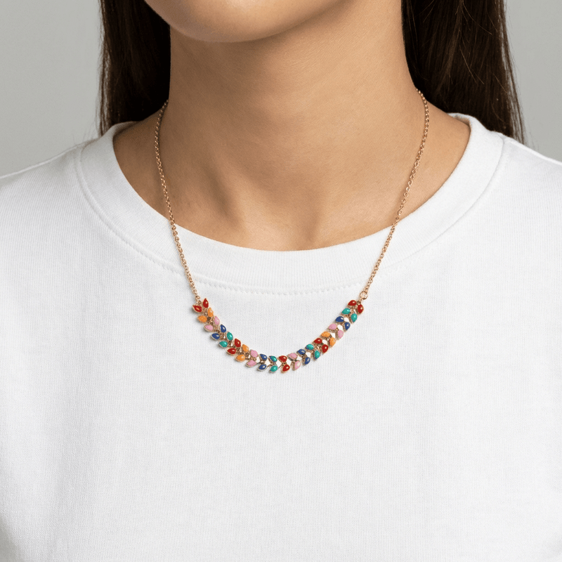 Enamel Leaf Necklace - Leila Jewels