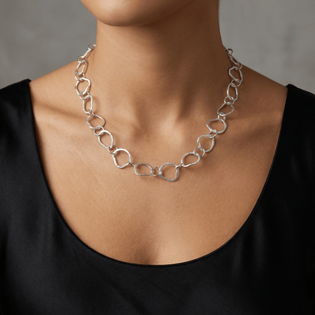 Brushed Sterling Silver Irregular Link Necklace - Leila Jewels