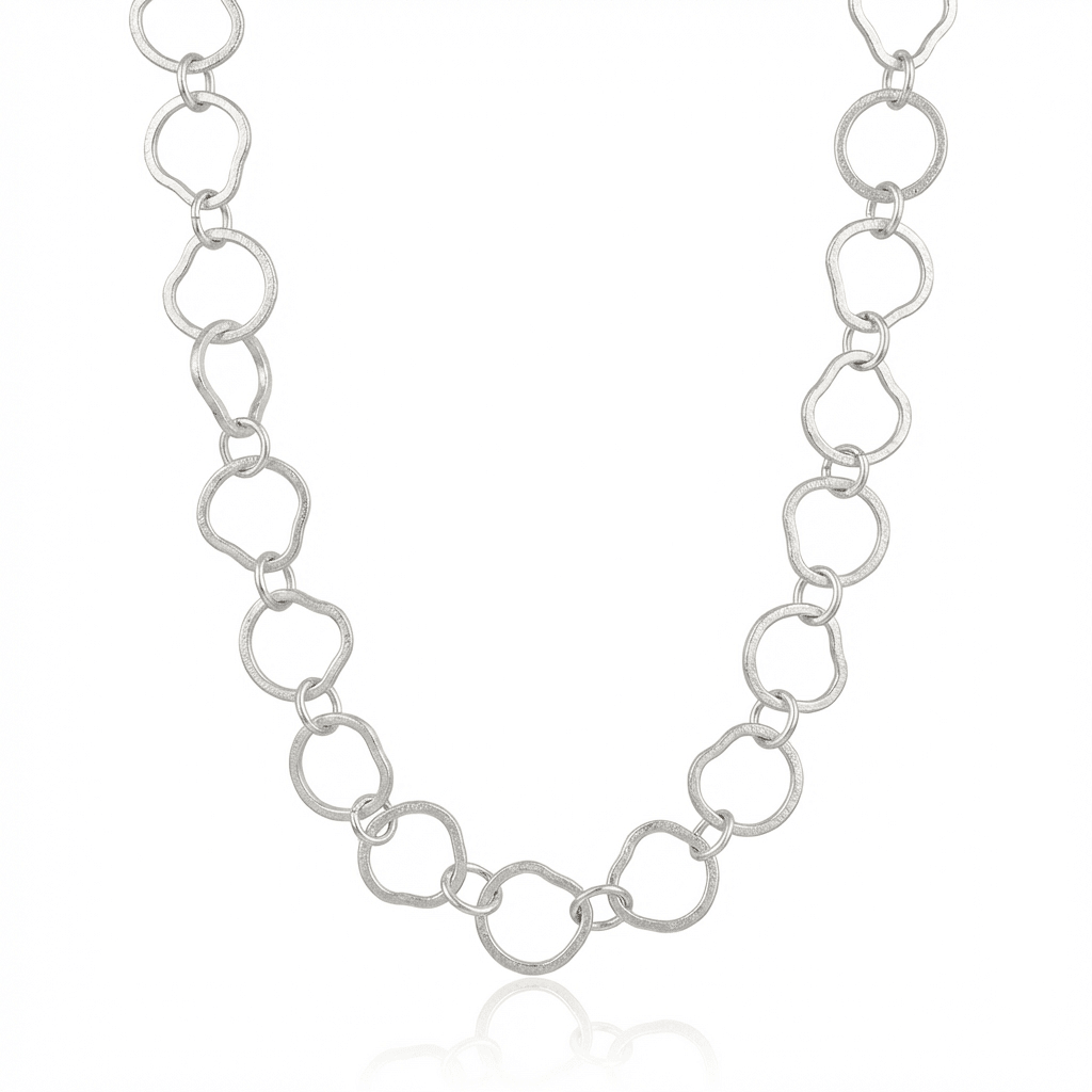 Brushed Sterling Silver Irregular Link Necklace - Leila Jewels