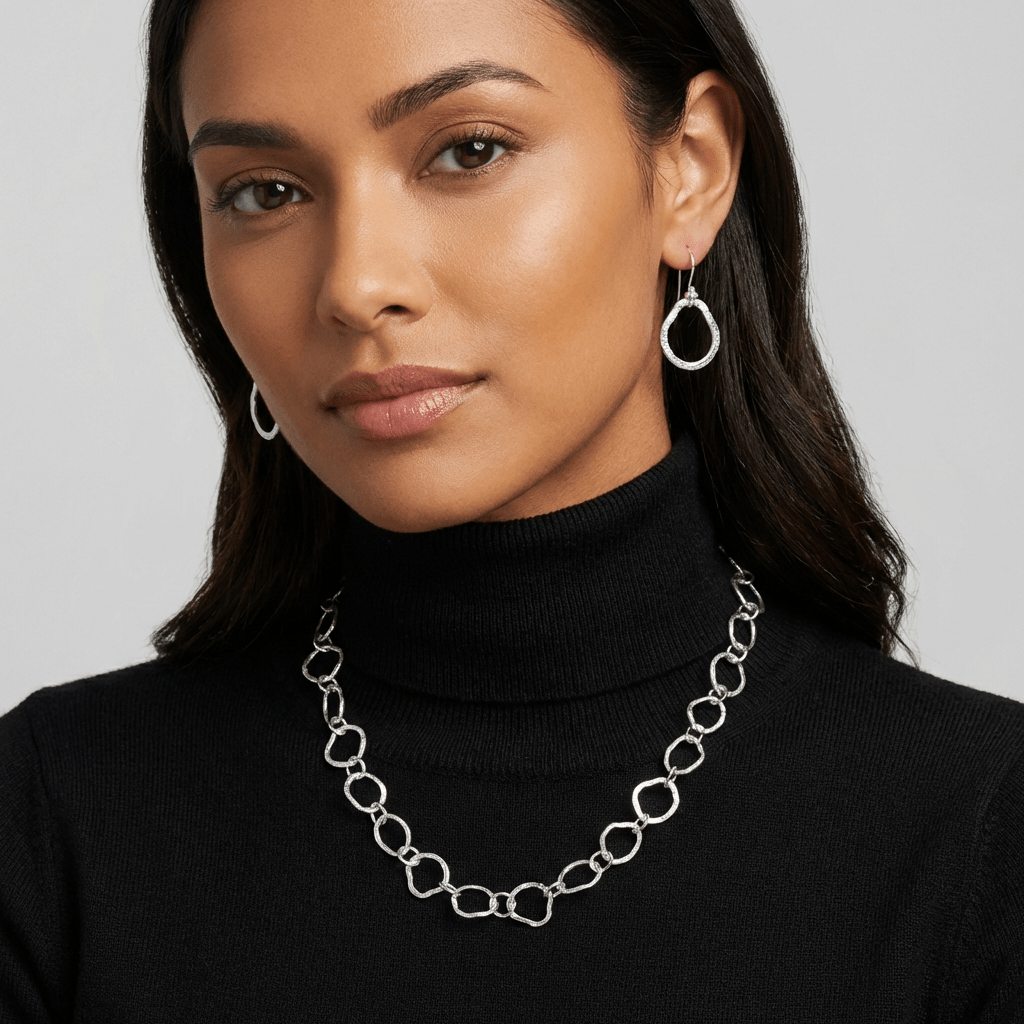 Brushed Sterling Silver Irregular Link Necklace - Leila Jewels