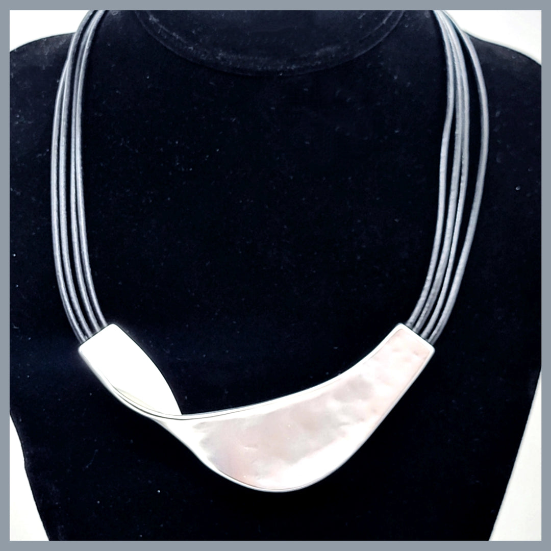 Matte Metal and Leather Twist Necklace