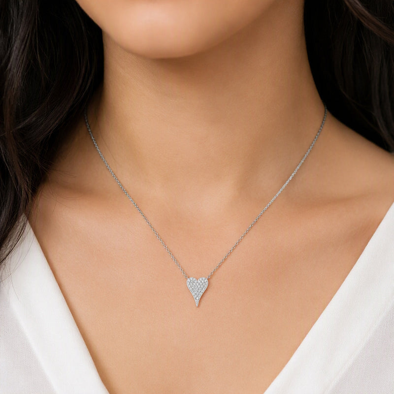 Sterling Silver CZ Pavé Heart Necklace