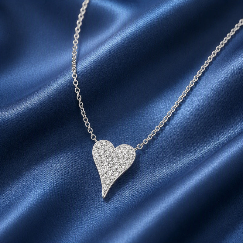 Sterling Silver CZ Pavé Heart Necklace