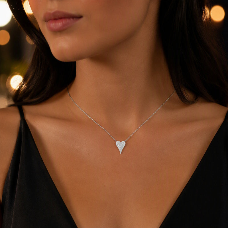 Sterling Silver CZ Pavé Heart Necklace