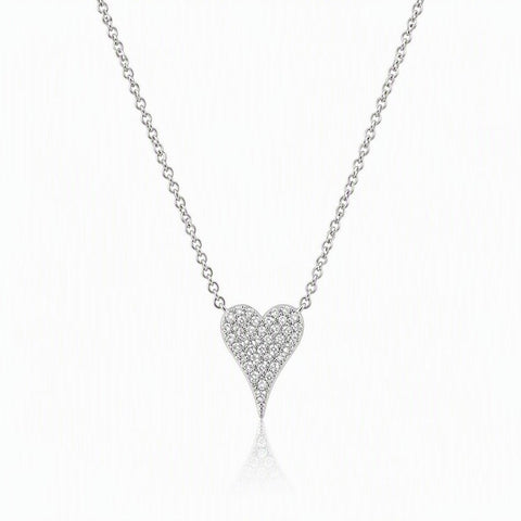 Sterling Silver CZ Pavé Heart Necklace - Leila Jewels