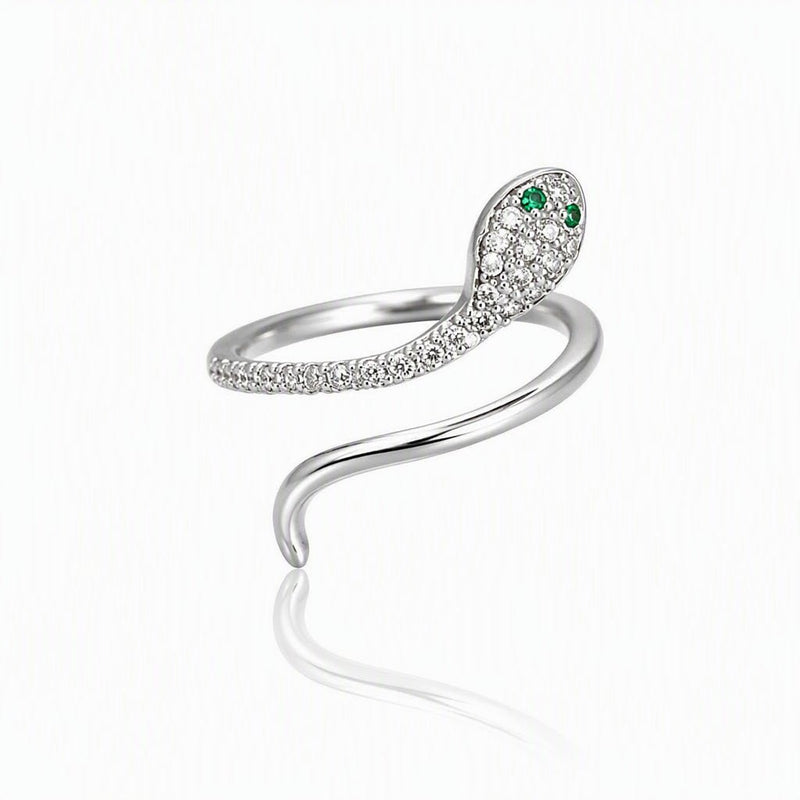 Serpent Wrap Ring - 925 Sterling Silver, White & Green CZ
