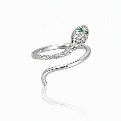 Serpent Wrap Ring - 925 Sterling Silver, White & Green CZ - Leila Jewels