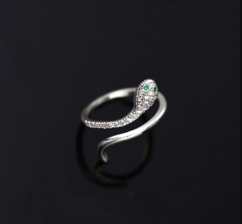 Serpent Wrap Ring - 925 Sterling Silver, White & Green CZ