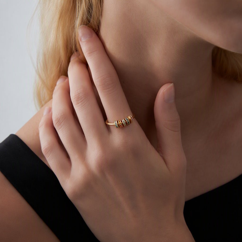 Rainbow Crystal Sterling Silver Spinner Ring - Leila Jewels
