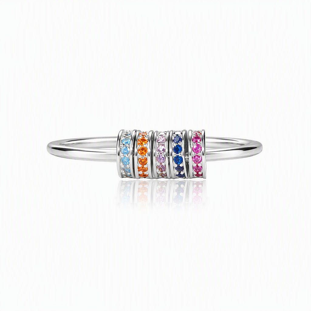 Rainbow Crystal Sterling Silver Spinner Ring - Leila Jewels