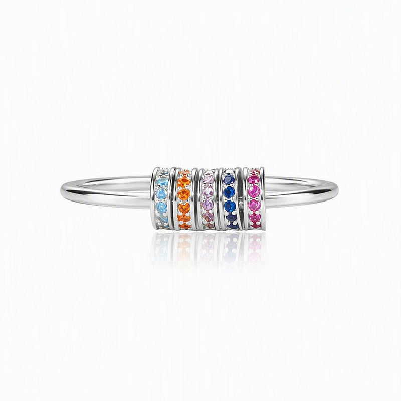 Rainbow Crystal Sterling Silver Spinner Ring - Leila Jewels
