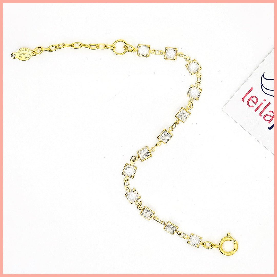 Square Crystal Chain Bracelet - Leila Jewels