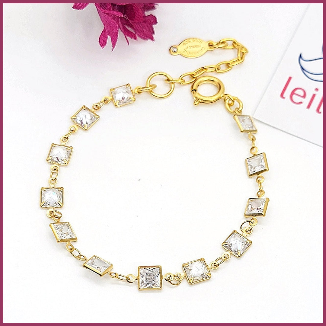 Square Crystal Chain Bracelet - Leila Jewels