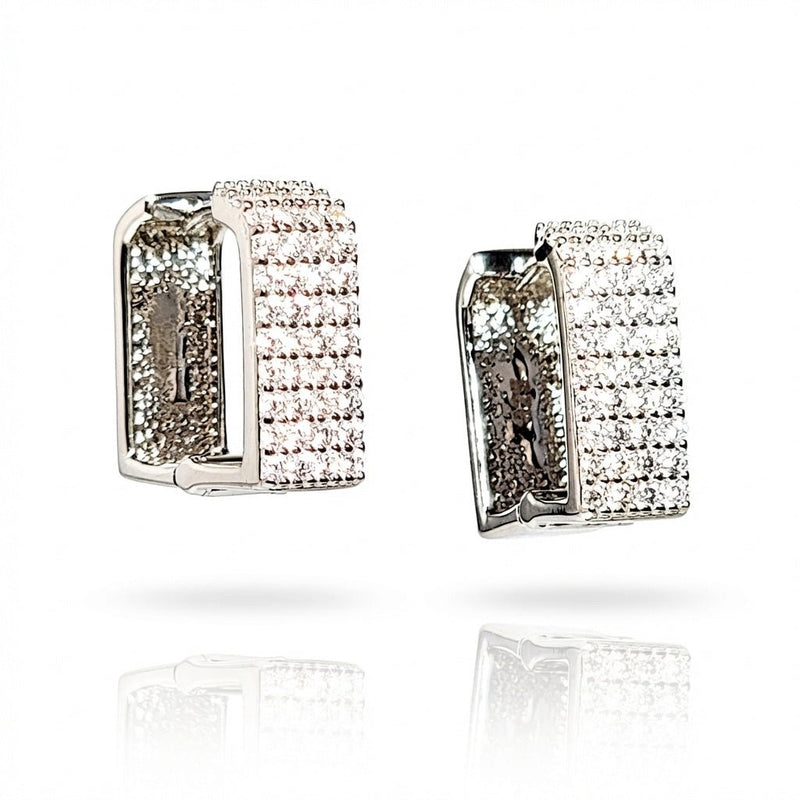 Sterling Silver Square CZ Pavé Hoops - Leila Jewels