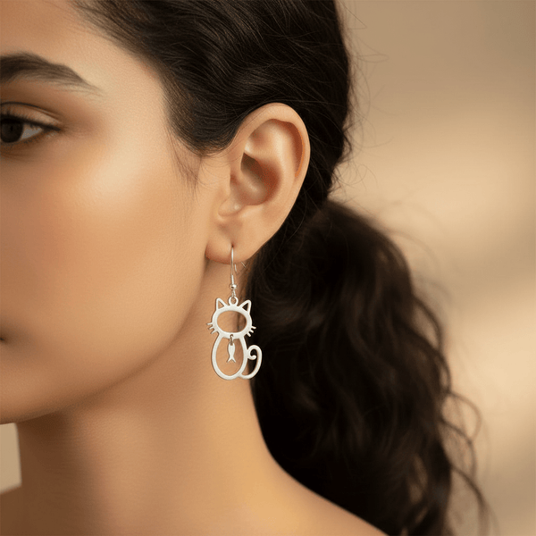 Sterling Silver Cat Earrings - Leila Jewels