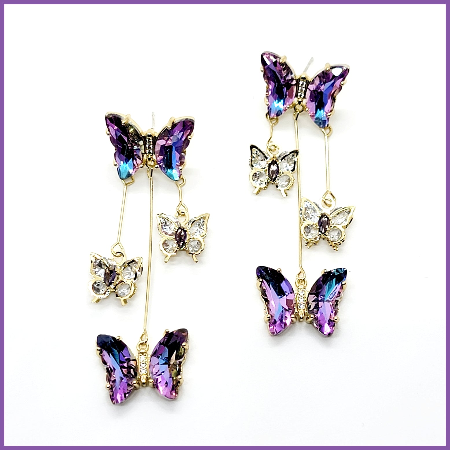 Crystal Butterfly Dangle Earrings - Leila Jewels