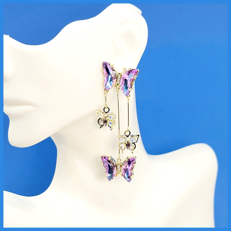 Crystal Butterfly Dangle Earrings - Leila Jewels