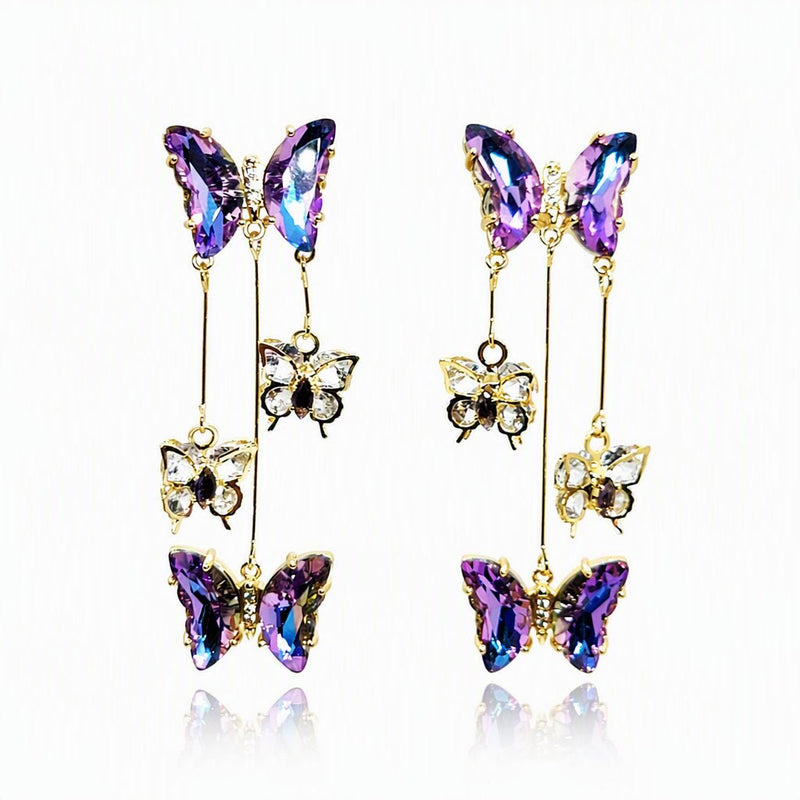 Crystal Butterfly Dangle Earrings - Leila Jewels