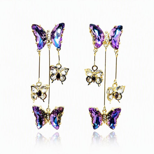 Crystal Butterfly Dangle Earrings - Leila Jewels