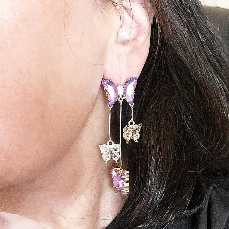 Crystal Butterfly Dangle Earrings - Leila Jewels