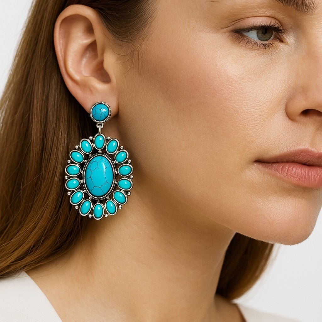 Oval Turquoise Drop Earrings - Leila Jewels