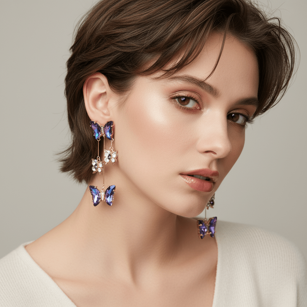 Crystal Butterfly Dangle Earrings - Leila Jewels