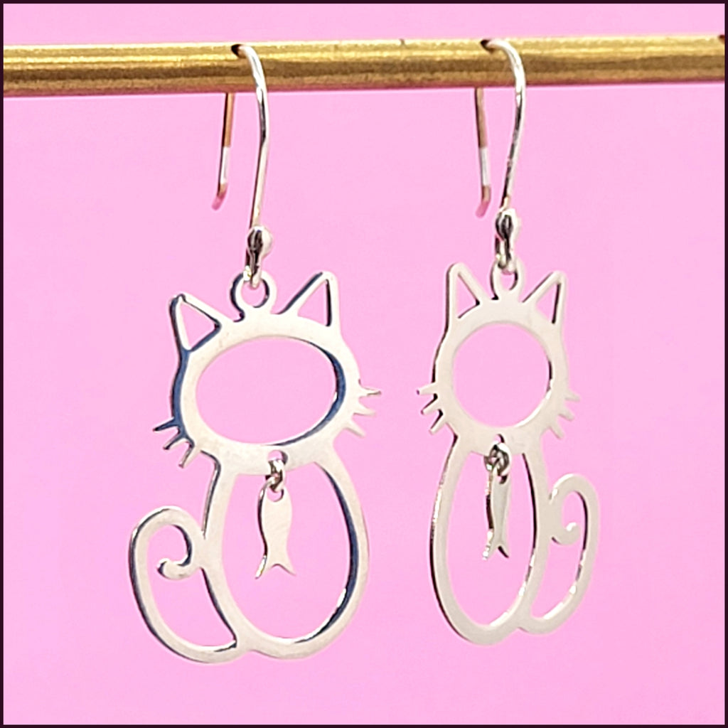 Sterling Silver Cat Earrings - Leila Jewels