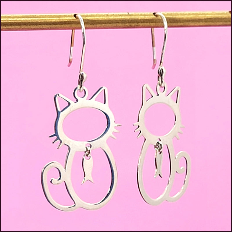 Sterling Silver Cat Earrings - Leila Jewels