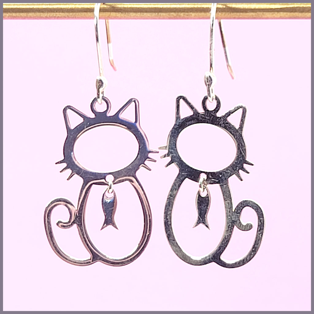 Sterling Silver Cat Earrings - Leila Jewels