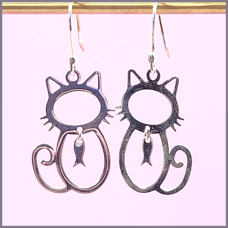 Sterling Silver Cat Earrings - Leila Jewels
